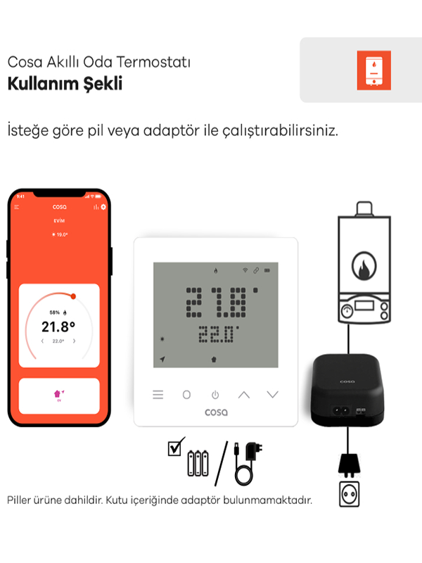 Cosa P5TR-21-W Akıllı Kombi Kontrolü - Beyaz Termostat   1