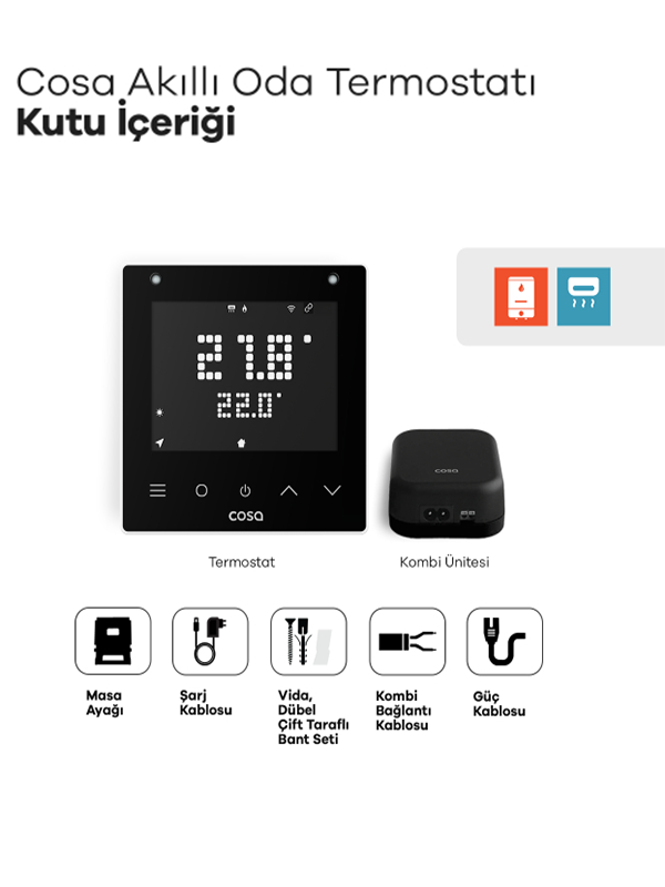 Cosa P5TR-21-AC-W Akıllı Oda Termostotı Kablolu Kombi ve Klima Kontrolü - Beyaz 1